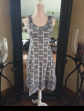 Tory Burch Black/ White Greek Sleeveless Geometric Summer Dress